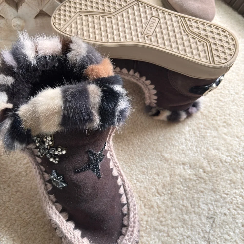 Mou womans Boots with Multicolor real Fur and Embellishment Sz 8 ankle boot - Picture 2 of 4